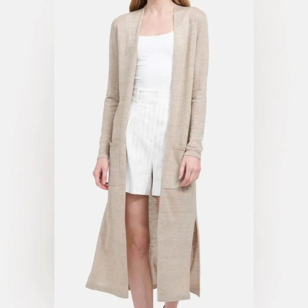 Theory Torina Long Merino Wool LinenBlend Lightweight Cardigan Duster Sz Medium